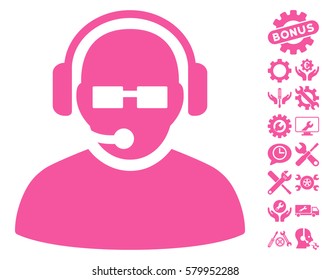 Operator icon with bonus tools symbols. Vector illustration style is flat iconic pink symbols on white background.