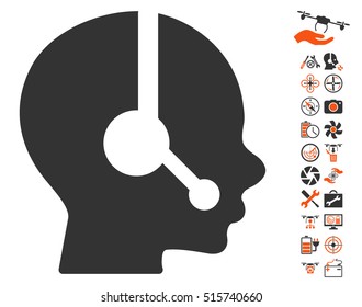 Operator icon with bonus uav tools pictograms. Vector illustration style is flat iconic symbols on white background.