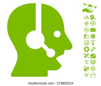 Operator icon with bonus uav tools pictograms. Vector illustration style is flat iconic symbols on white background.