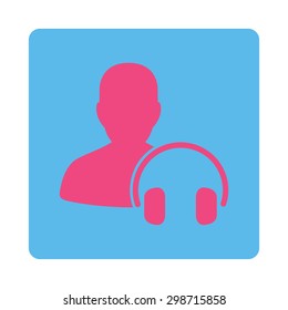 Operator icon from Commerce Buttons OverColor Set. Vector style is pink and blue colors, flat square rounded button, white background.