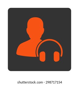 Operator icon from Commerce Buttons OverColor Set. Vector style is orange and gray colors, flat square rounded button, white background.