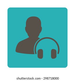 Operator icon from Commerce Buttons OverColor Set. Vector style is grey and cyan colors, flat square rounded button, white background.