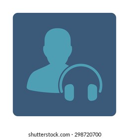 Operator icon from Commerce Buttons OverColor Set. Vector style is cyan and blue colors, flat square rounded button, white background.