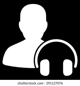 Operator icon from Commerce Set. Vector style: flat symbol, white color, rounded angles, black background.