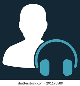 Operator icon from Commerce Set. Vector style: bicolor flat symbol, blue and white colors, rounded angles, dark blue background.