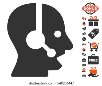 Operator icon with free bonus clip art. Vector illustration style is flat iconic symbols, orange and gray colors, white background.
