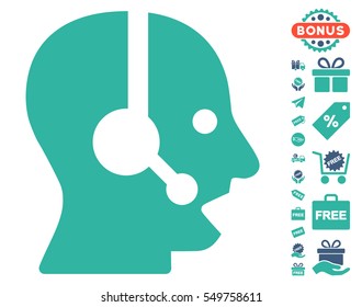Operator icon with free bonus clip art. Vector illustration style is flat iconic symbols, cobalt and cyan colors, white background.