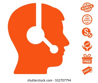 Operator icon with free bonus clip art. Vector illustration style is flat iconic symbols, orange color, white background.