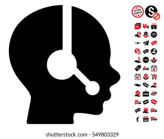 Operator icon with free bonus graphic icons. Vector illustration style is flat iconic symbols, intensive red and black colors, white background.