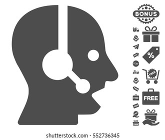 Operator icon with free bonus graphic icons. Vector illustration style is flat iconic symbols, gray color, white background.