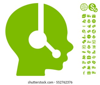 Operator icon with free bonus images. Vector illustration style is flat iconic symbols, eco green color, white background.