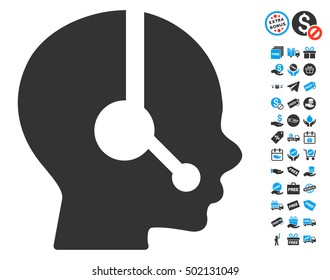 Operator icon with free bonus icon set. Vector illustration style is flat iconic symbols, blue and gray colors, white background.