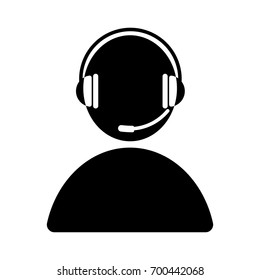 Operator icon isolated on white background, Simple people image wearing headphone set. EPS10 vector illustration for poster, call center service, customer support business, template, banner, symbol.