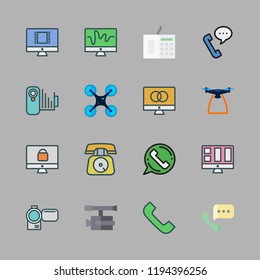 operator icon set. vector set about phone call, monitor, video camera and drone icons set.