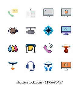 operator icon set. vector set about support, printing, monitor and headset icons set.