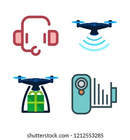 operator icon set. vector set about headset, drone and camcorder icons set.