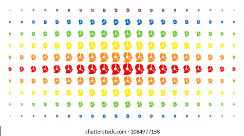 Operator icon spectrum halftone pattern. Vector operator objects are arranged into halftone matrix with vertical spectrum gradient. Constructed for backgrounds, covers,