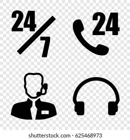Operator icons set. set of 4 operator filled icons such as headset, help support