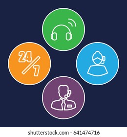 Operator icons set. set of 4 operator outline icons such as help support, headset, 24 hours support