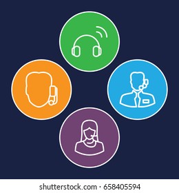 Operator icons set. set of 4 operator outline icons such as customer support, help support, headset