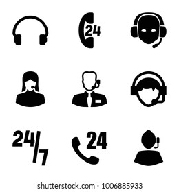 Operator icons. set of 9 editable filled operator icons such as 24 hours support, customer support, headset
