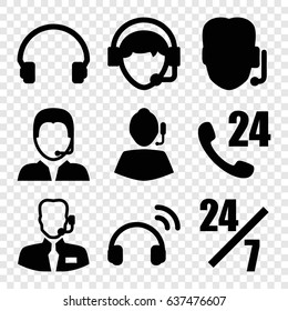 Operator icons set. set of 9 operator filled icons such as headset, operator, support, help support