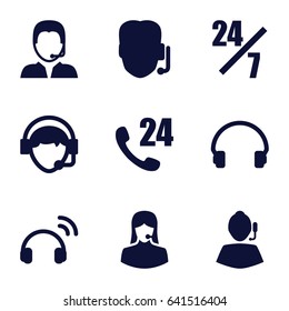 Operator icons set. set of 9 operator filled icons such as customer support, headset, operator, support