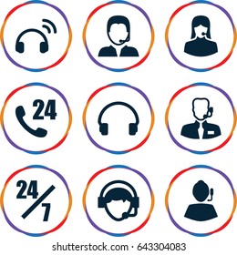 Operator icons set. set of 9 operator filled icons such as customer support, headset, operator