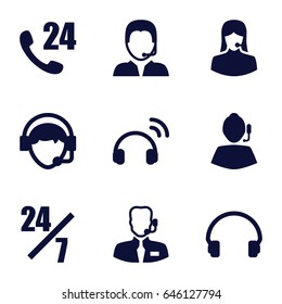 Operator icons set. set of 9 operator filled icons such as customer support, headset, operator