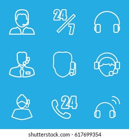 Operator icons set. set of 9 operator outline icons such as headset, operator, support, help support