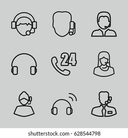 Operator icons set. set of 9 operator outline icons such as customer support, headset, operator