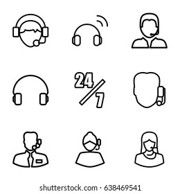 Operator icons set. set of 9 operator outline icons such as customer support, headset, operator