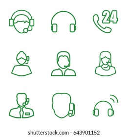 Operator icons set. set of 9 operator outline icons such as customer support, headset, operator