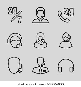 Operator icons set. set of 9 operator outline icons such as customer support, headset, operator