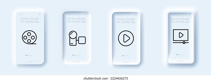 Operator icons set. Film, broadcast, camera, video, channel, blogger. Operator concept. Neomorphism style. Vector line icon for business