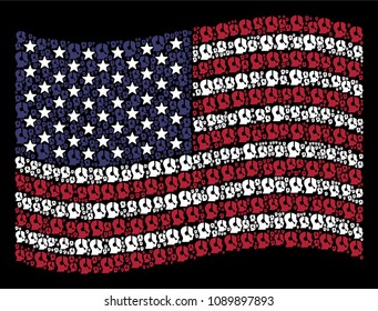 Operator items are arranged into waving United States flag abstraction on a dark background. Vector concept of USA state flag is done with operator elements.