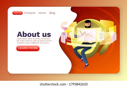 Operator job developer, website workplace process, display infographic. Vector illustration