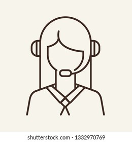 Operator line icon. Headset, consultant, woman. Call center concept. Can be used for topics like customer support, helpline, hotline