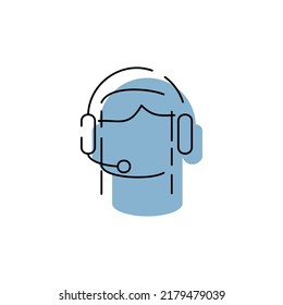the operator is a man. call center. support. the head is wearing headphones. operator icon