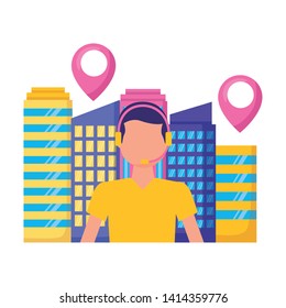 operator man city location logistic fast delivery vector illustration