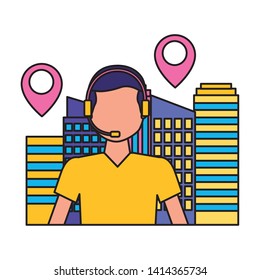 operator man city location logistic fast delivery vector illustration