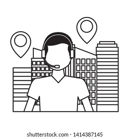 operator man city location logistic fast delivery vector illustration