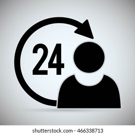 operator man male headphone time call center service icon. Black White and Isolated illustration. Vector graphic