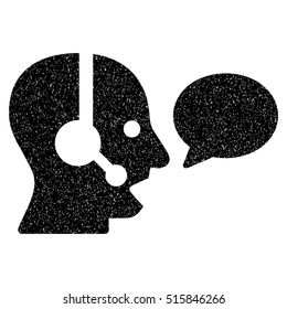 Operator Message Balloon grainy textured icon for overlay watermark stamps. Flat symbol with unclean texture. Dotted vector black ink rubber seal stamp with grunge design on a white background.