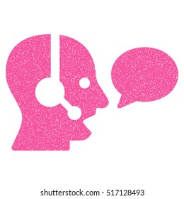Operator Message Balloon grainy textured icon for overlay watermark stamps. Flat symbol with dust texture. Dotted vector pink ink rubber seal stamp with grunge design on a white background.