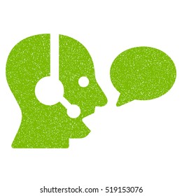 Operator Message Balloon grainy textured icon for overlay watermark stamps. Flat symbol with dirty texture. Dotted vector eco green ink rubber seal stamp with grunge design on a white background.