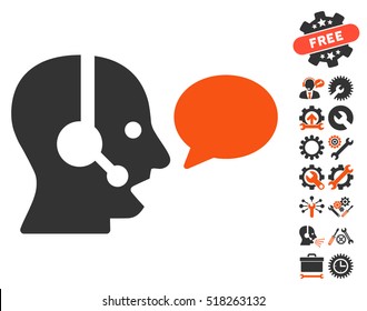 Operator Message Balloon icon with bonus options pictures. Vector illustration style is flat iconic orange and gray symbols on white background.