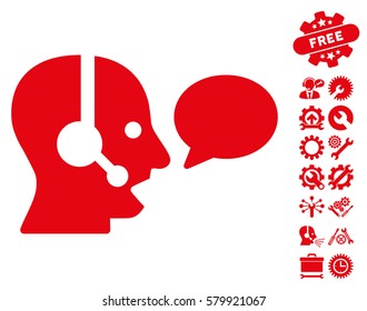 Operator Message Balloon icon with bonus settings images. Vector illustration style is flat iconic red symbols on white background.