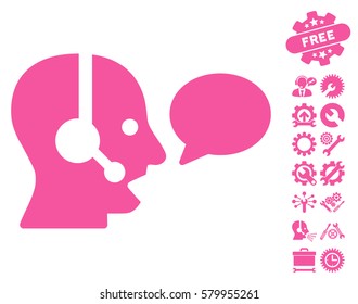 Operator Message Balloon icon with bonus options images. Vector illustration style is flat iconic pink symbols on white background.