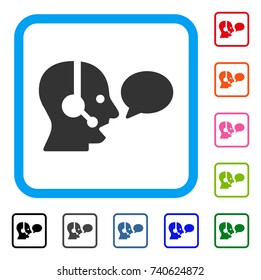 Operator Message Balloon icon. Flat grey pictogram symbol in a light blue rounded frame. Black, gray, green, blue, red, orange color versions of Operator Message Balloon vector.